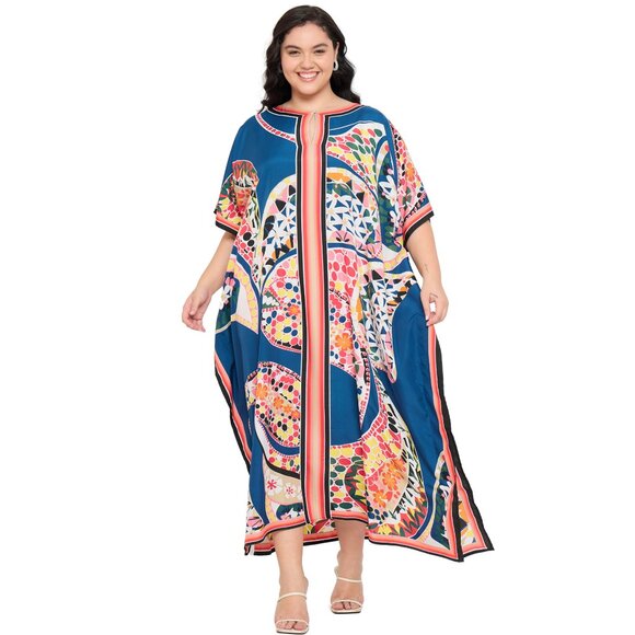 Gypsie Blu Paisley Printed Caftan Plus Size Dress Loose Comfy Maxi Cover Up Gown - Picture 3 of 8